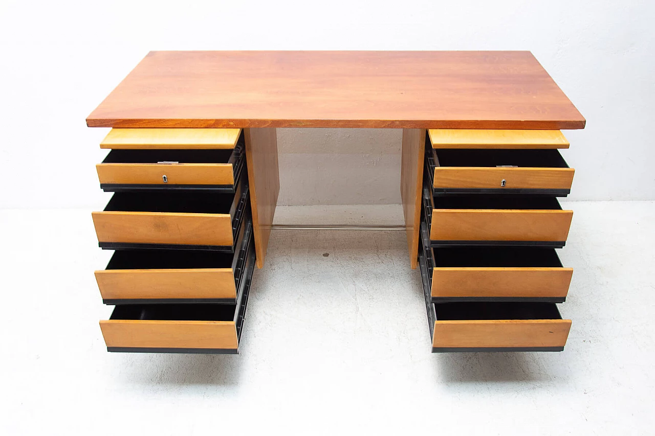 Beech and iron desk with drawers, 1970s 6