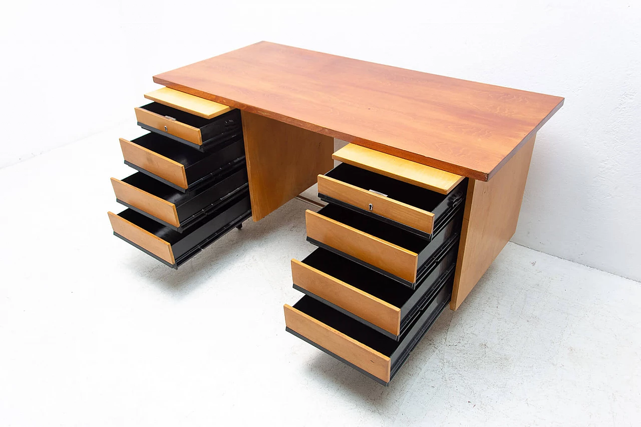 Beech and iron desk with drawers, 1970s 7