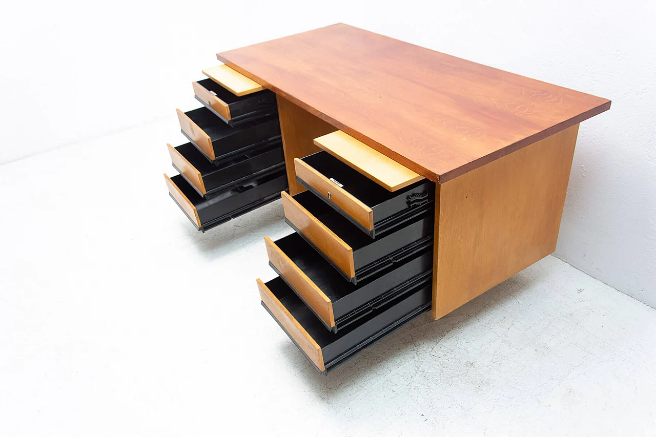 Beech and iron desk with drawers, 1970s 8