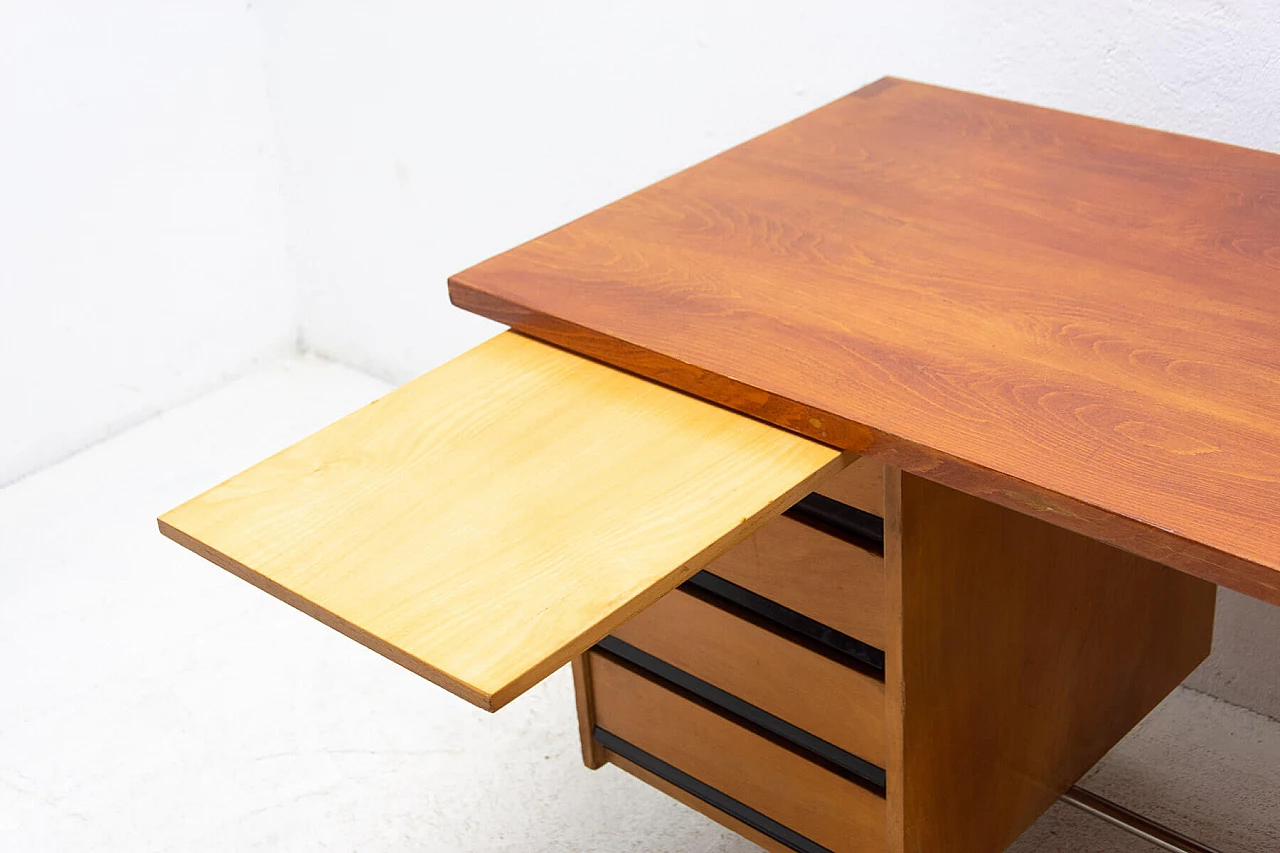 Beech and iron desk with drawers, 1970s 10