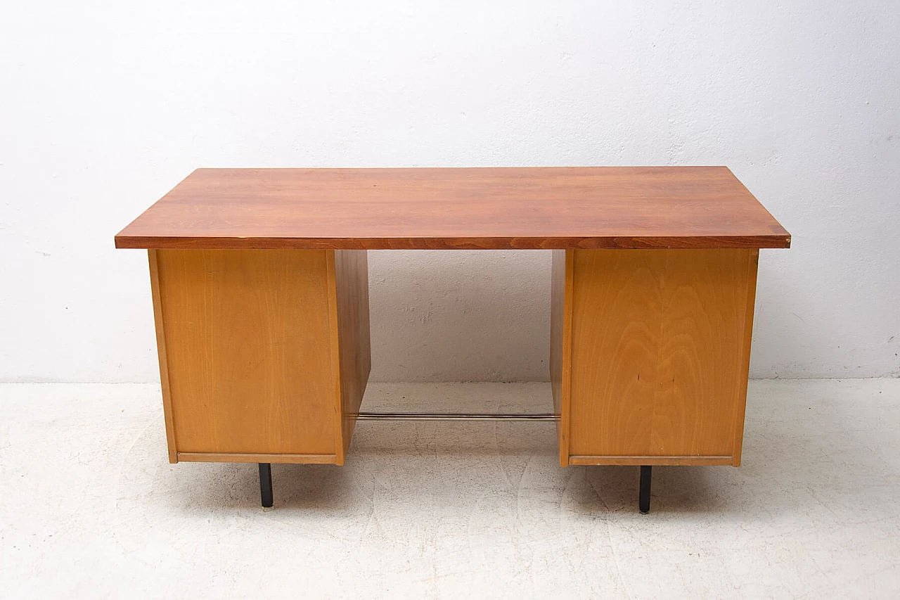 Beech and iron desk with drawers, 1970s 17