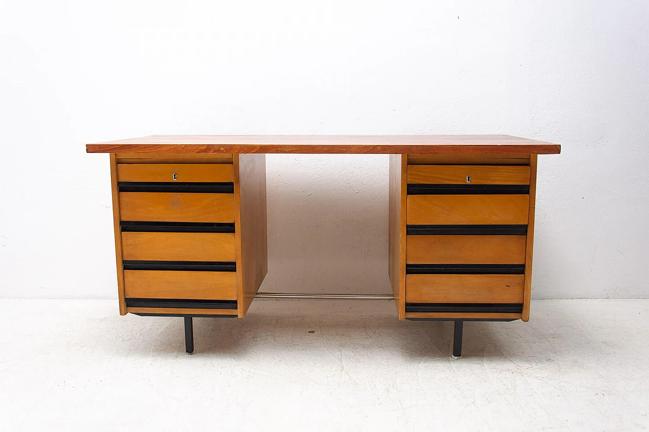 Beech and iron desk with drawers, 1970s 20