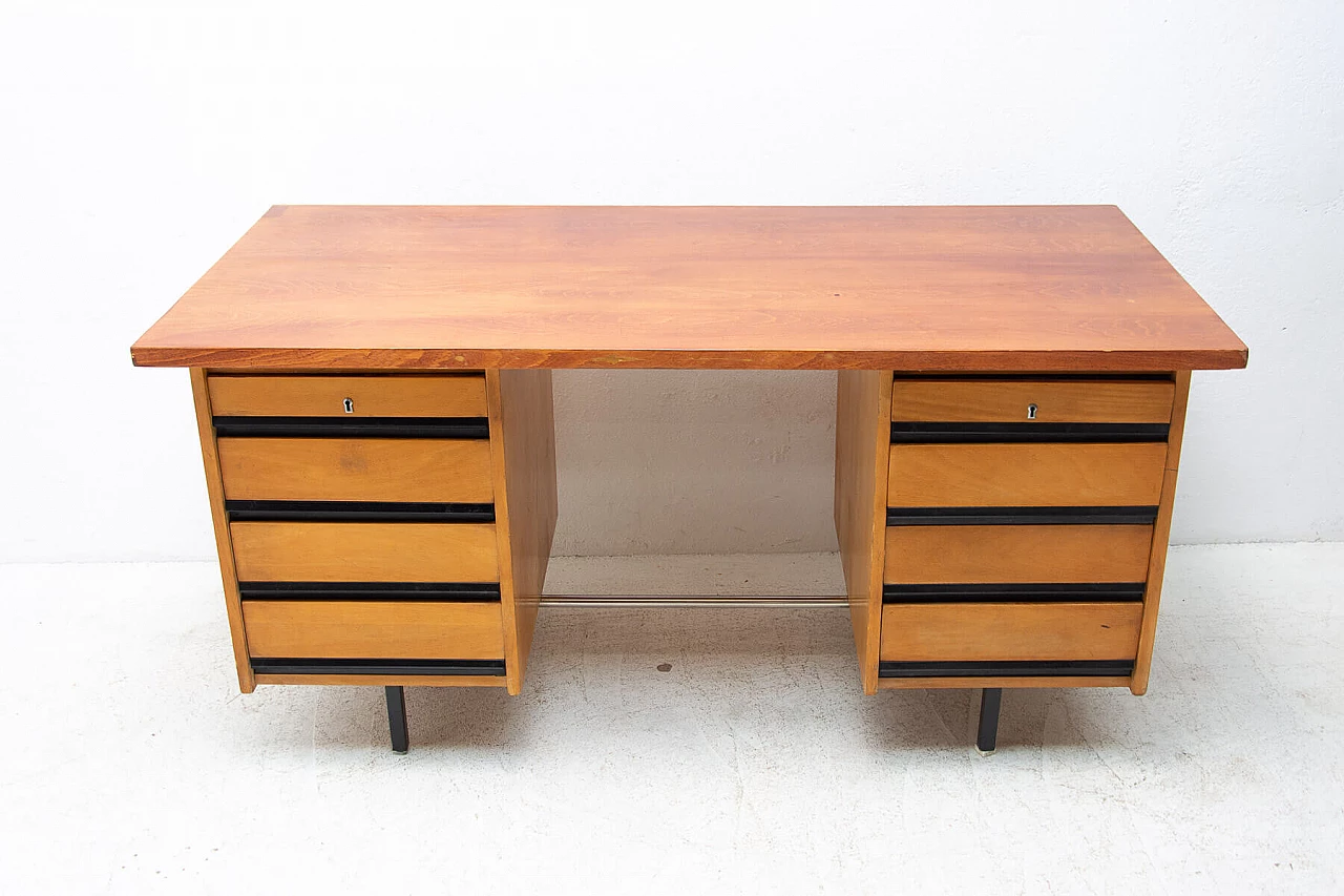 Beech and iron desk with drawers, 1970s 21