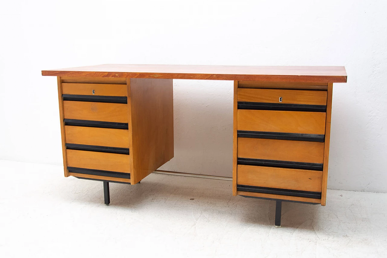 Beech and iron desk with drawers, 1970s 23