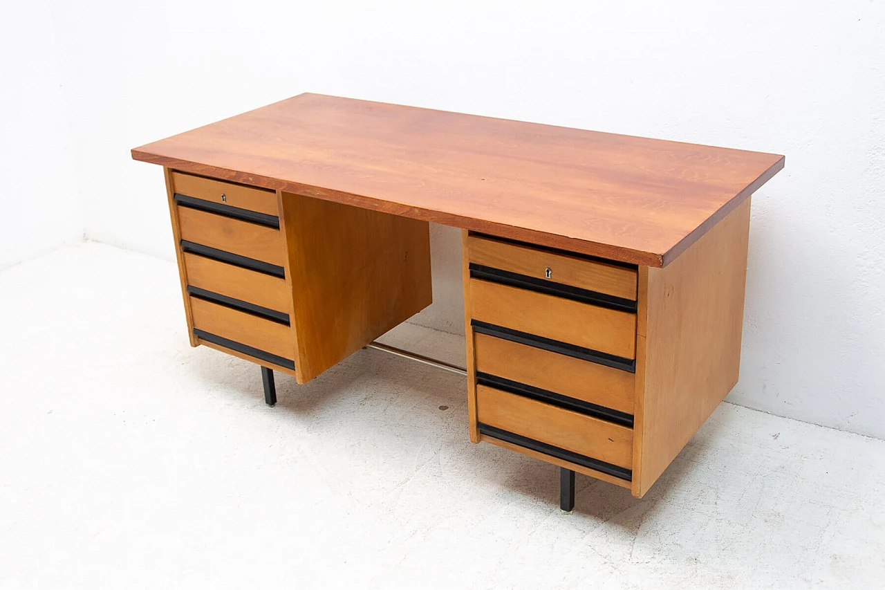 Beech and iron desk with drawers, 1970s 24