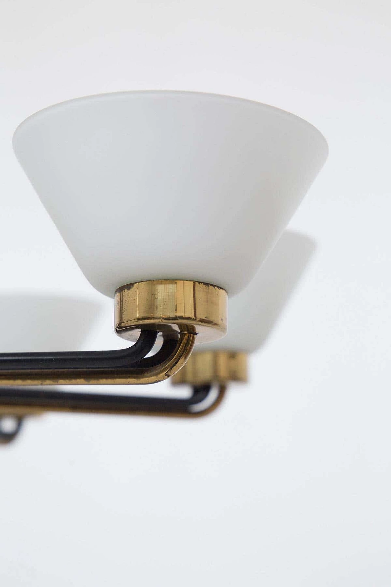 Eight-armed brass and opaline glass chandelier, 1950s 2