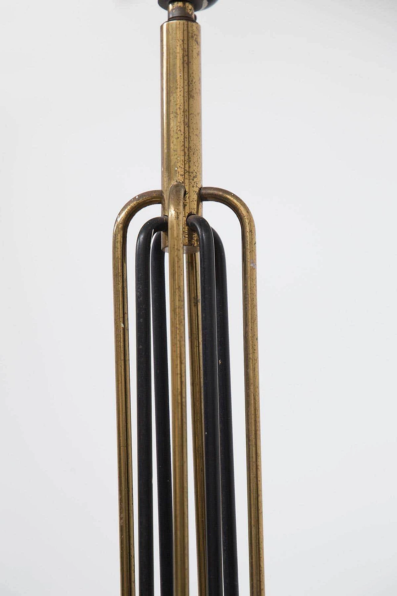 Eight-armed brass and opaline glass chandelier, 1950s 4