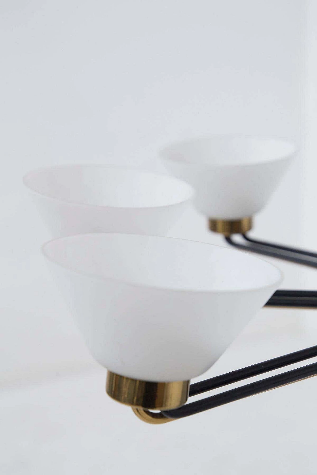 Eight-armed brass and opaline glass chandelier, 1950s 6