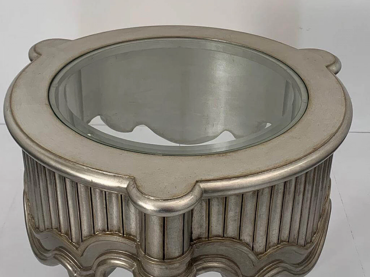Silver-covered coffee table with glass top by Lam Lee Group, 1990s 5