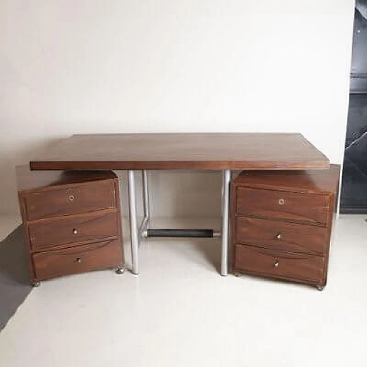 Walnut and metal desk with removable drawers, 1960s 1