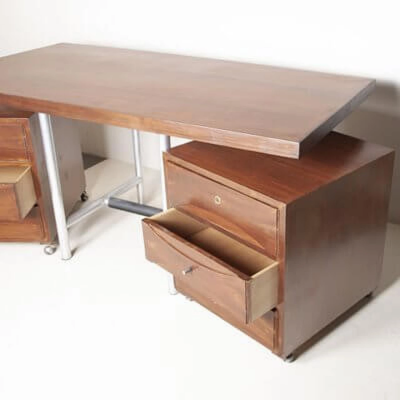 Walnut and metal desk with removable drawers, 1960s 3