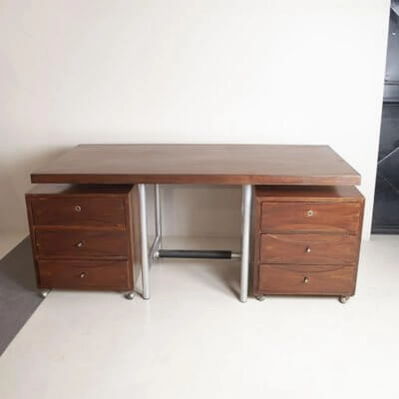 Walnut and metal desk with removable drawers, 1960s 5
