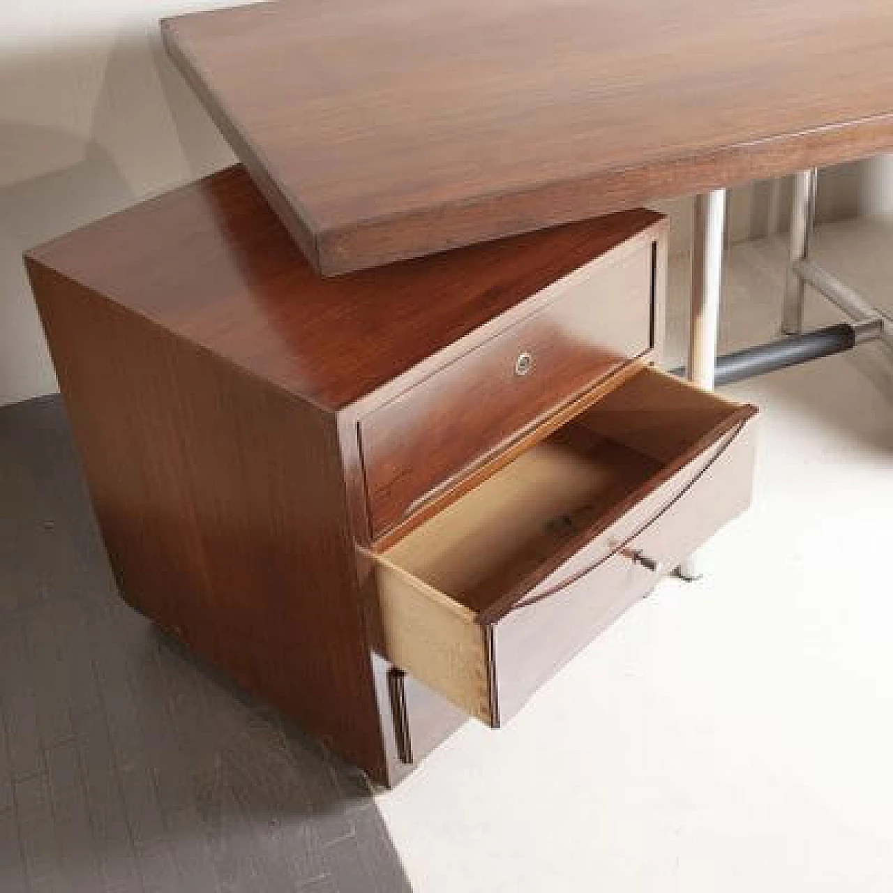 Walnut and metal desk with removable drawers, 1960s 9