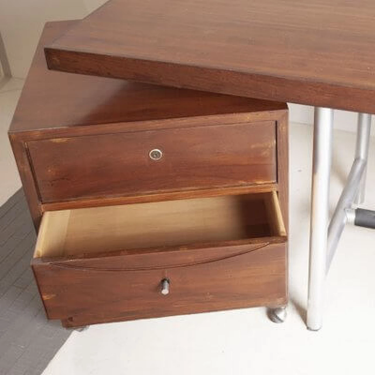 Walnut and metal desk with removable drawers, 1960s 10