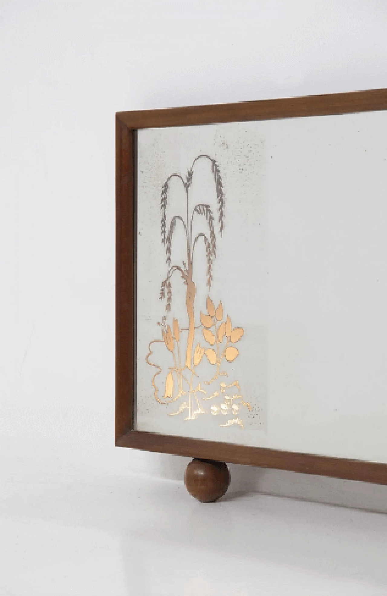 Backlit wood mirror with gilded decoration, 1940s 2