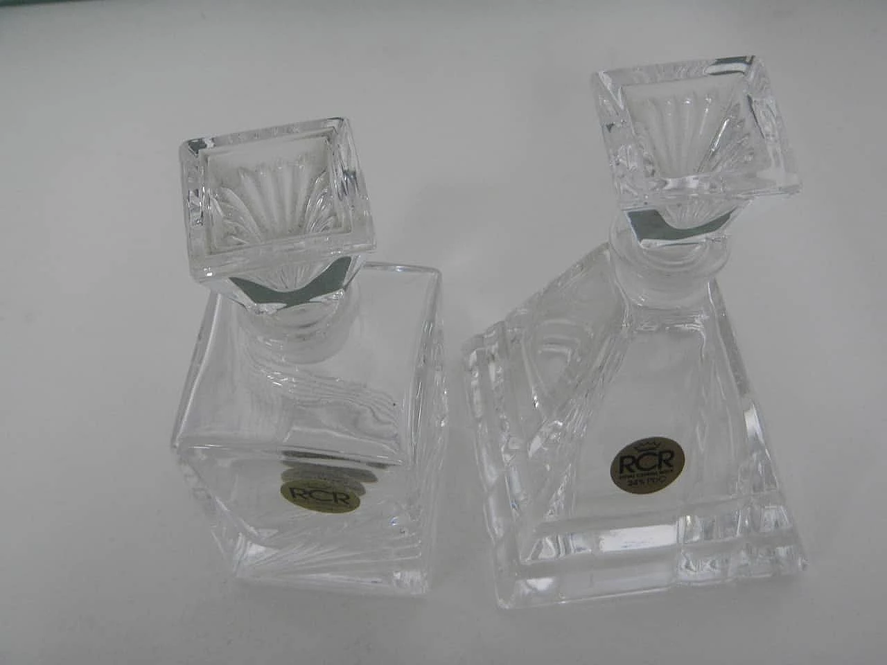 Coppia di boccette per profumo di RCR e vasetto in cristallo, anni '60 3