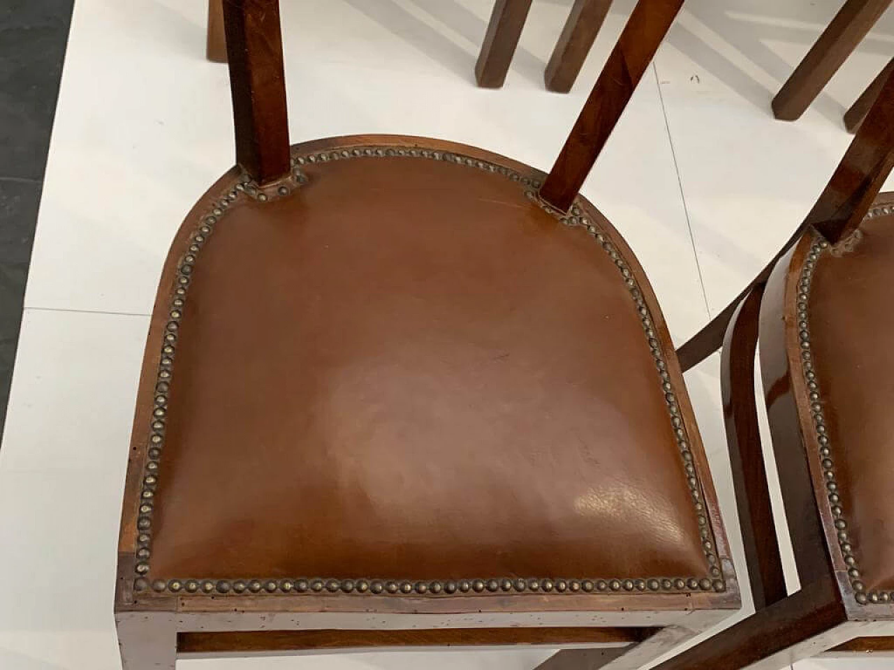 6 Art Deco walnut-root chairs with leather seats, 1940s 9