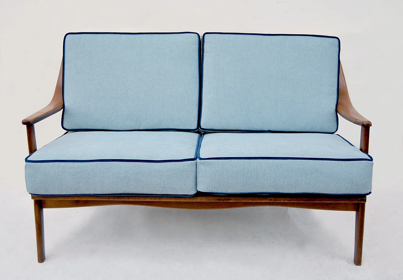 Scandinavian wood and cotton sofa, 1960s 2