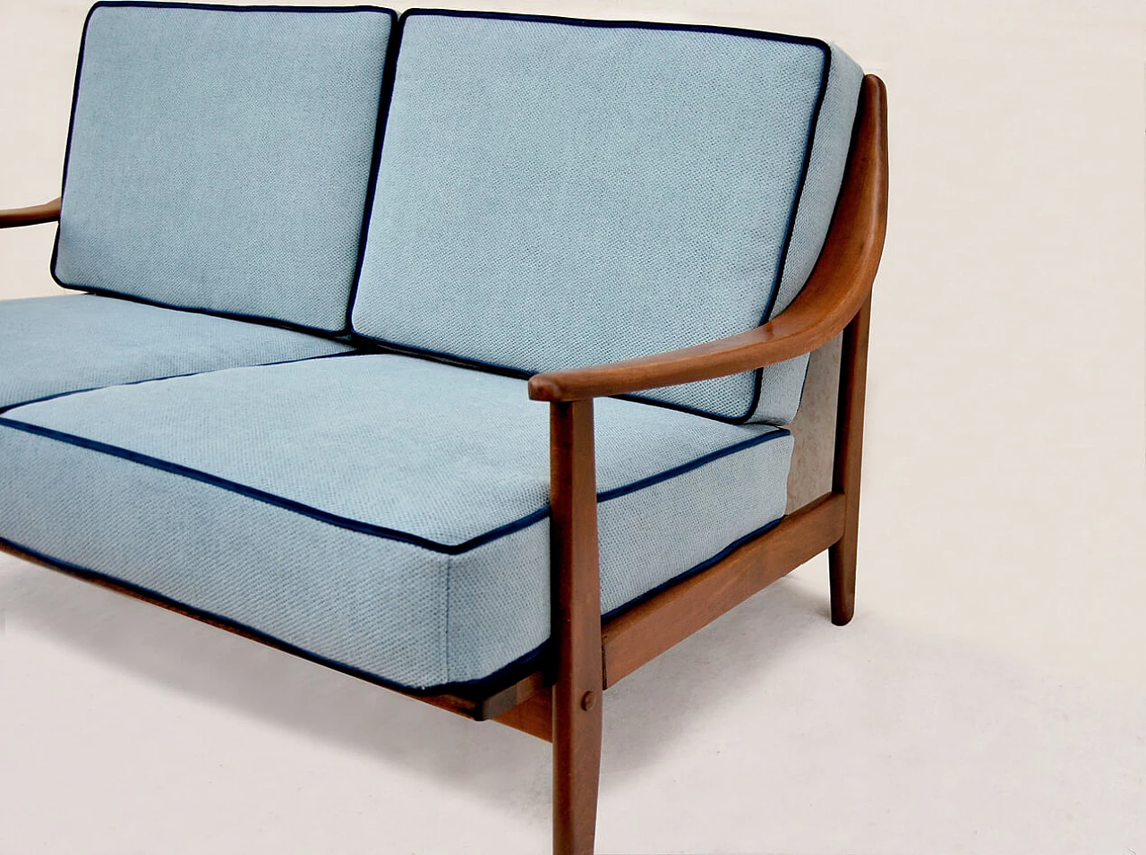 Divano scandinavo in legno e cotone, anni '60 4