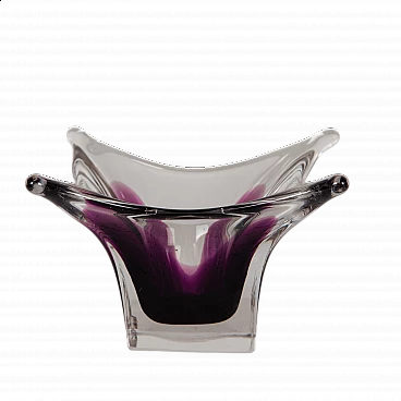 Centerpiece in transparent and purple Murano glass, 1970s