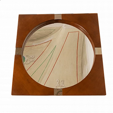 Round mirror with square teak frame, 1970s