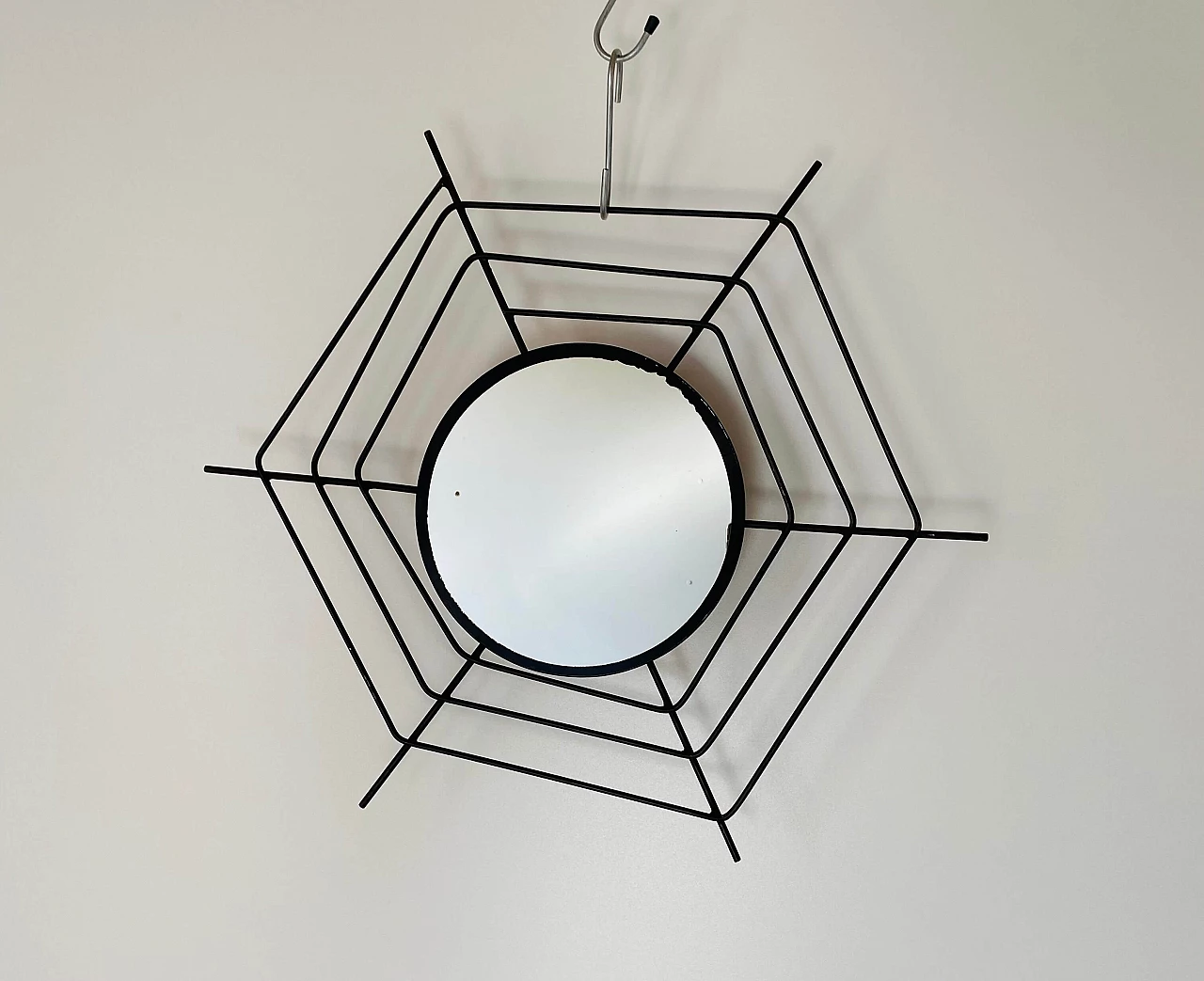 Black tubular mirror in the shape of a spider's web, 1960s 3
