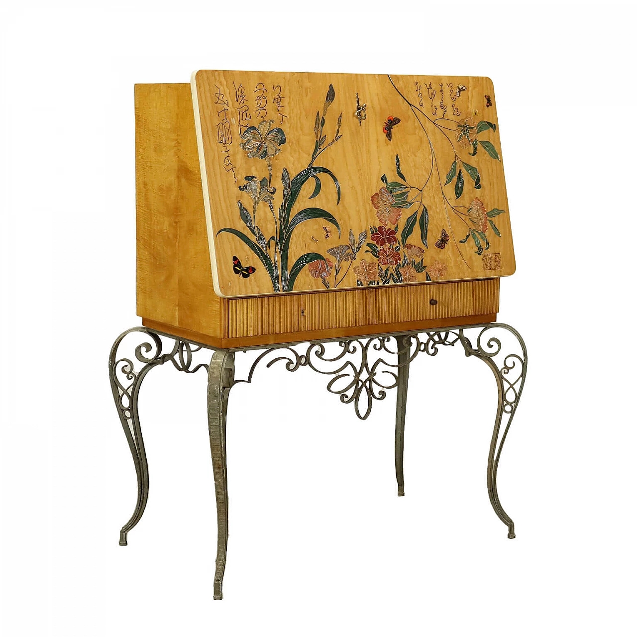 Desk with carved and painted floral motifs, 1950s 1