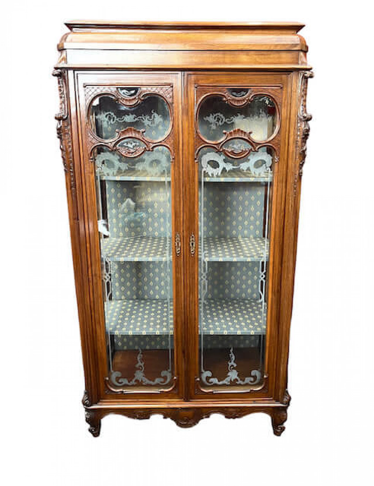 Two-door display case in carved walnut, early 20th century 1
