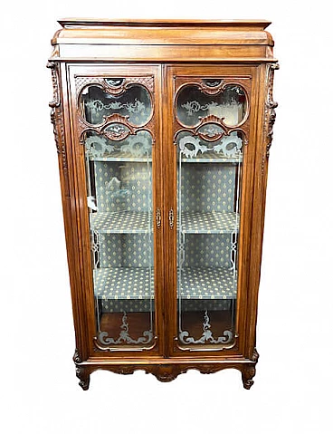 Two-door display case in carved walnut, early 20th century