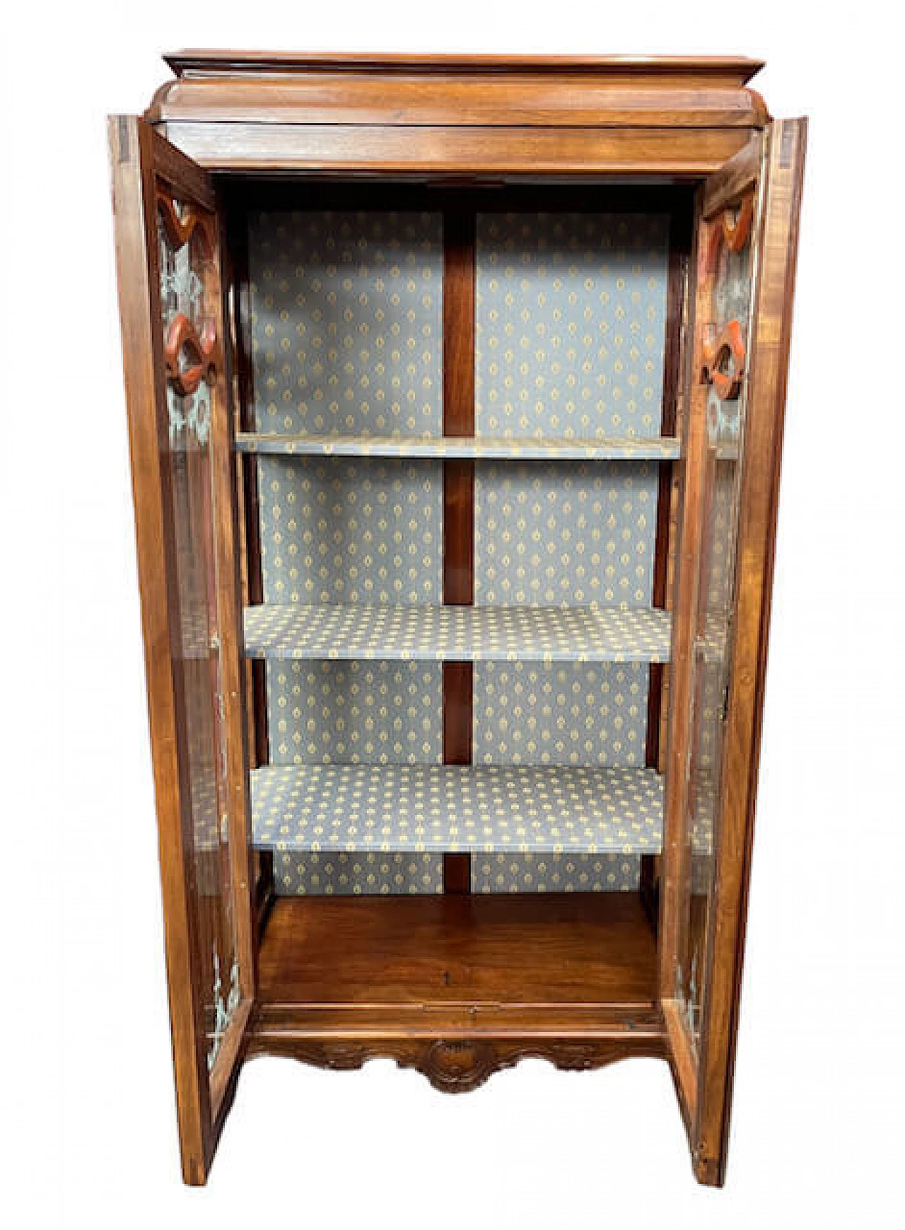 Two-door display case in carved walnut, early 20th century 8