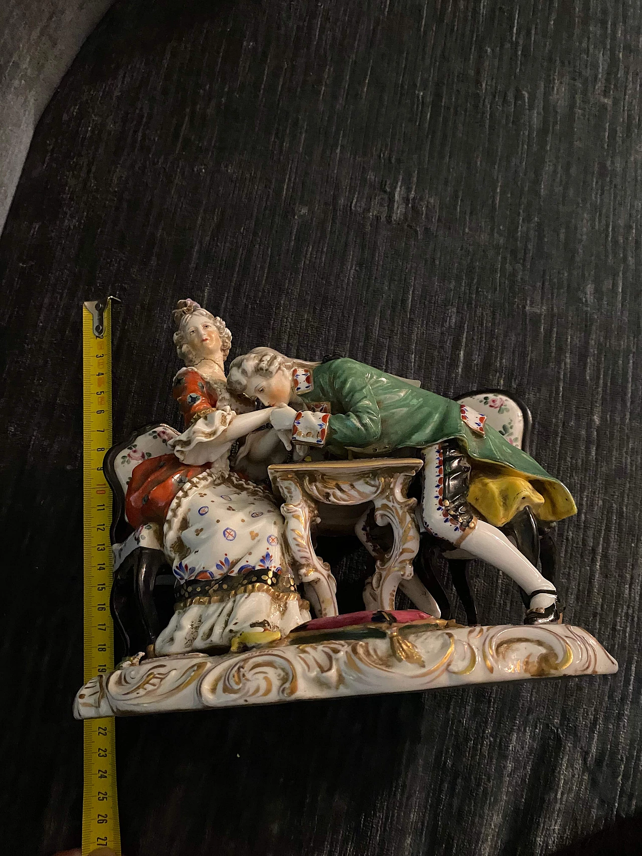 Polychrome porcelain sculpture of a gallant scene, late 19th century 1