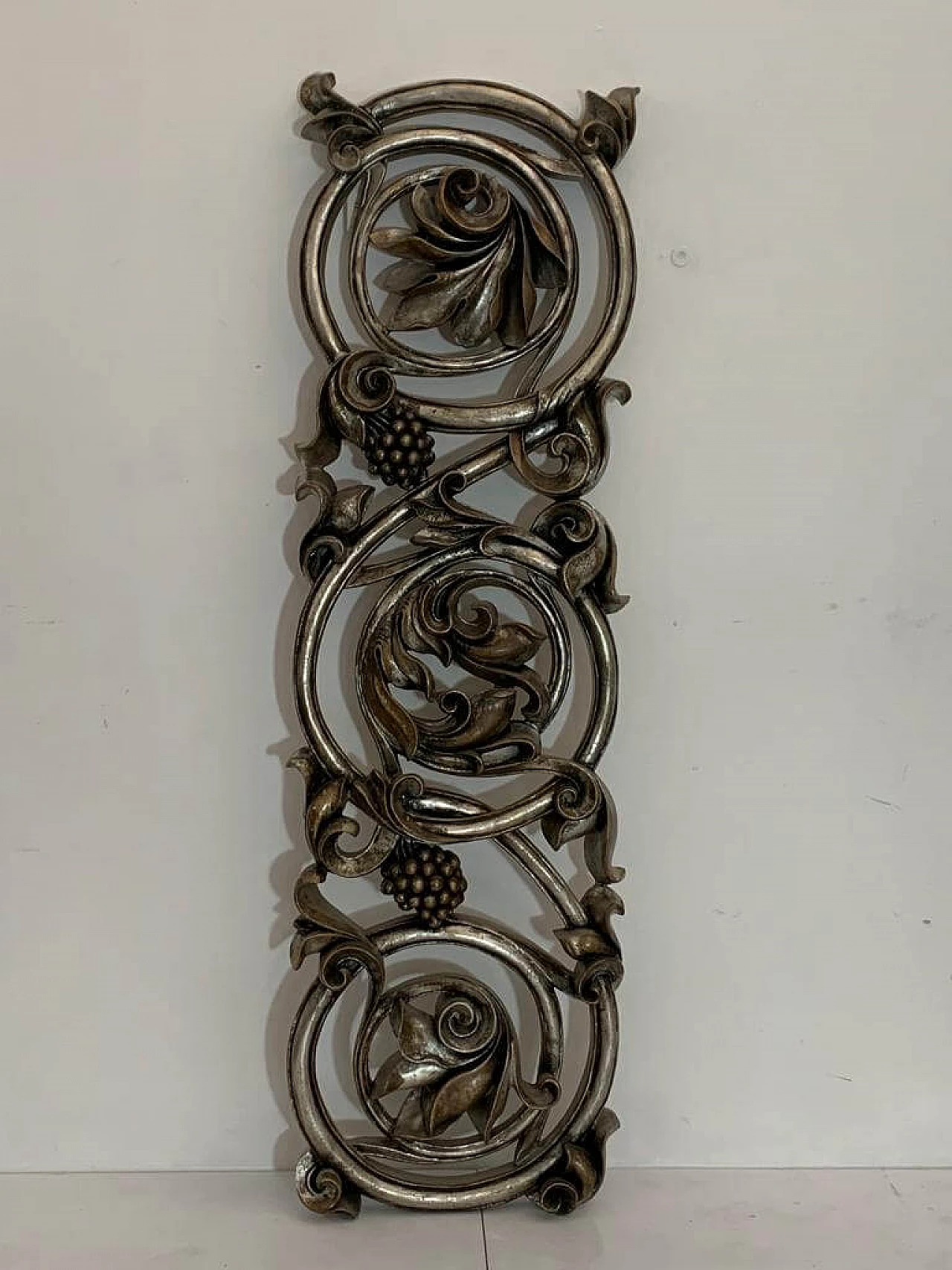 Baroque carved resin panel with metal leaves, 1990s 1