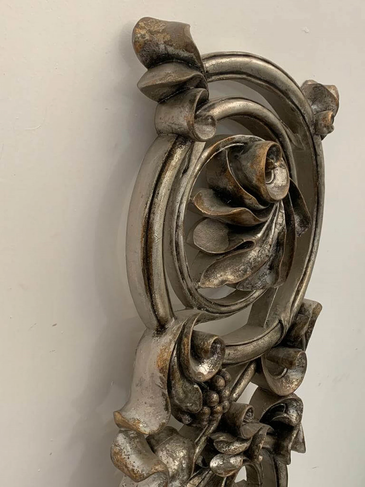 Baroque carved resin panel with metal leaves, 1990s 3