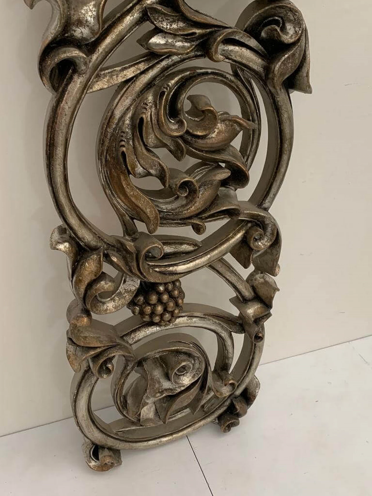 Baroque carved resin panel with metal leaves, 1990s 4