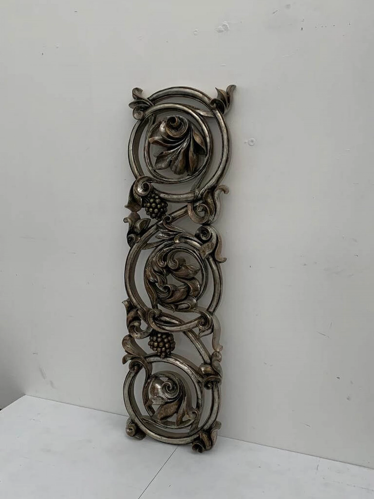 Baroque carved resin panel with metal leaves, 1990s 5
