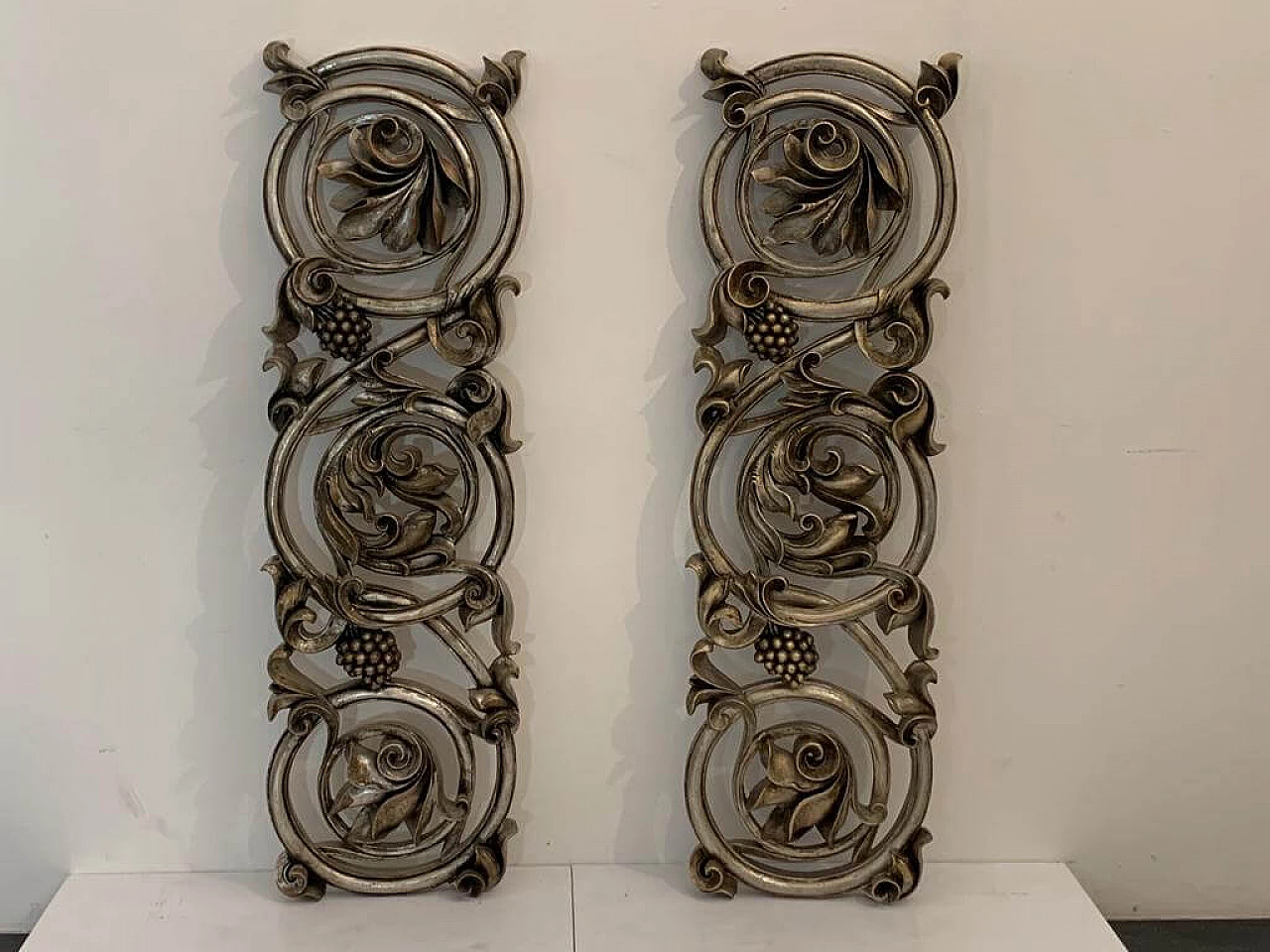 Baroque carved resin panel with metal leaves, 1990s 6