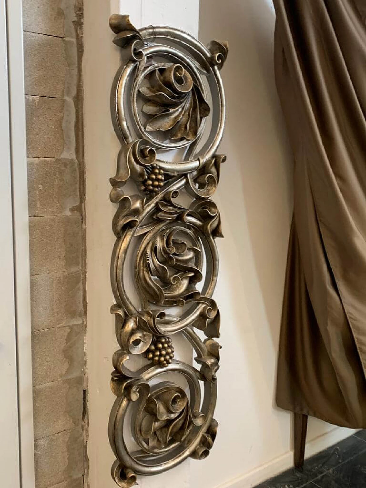 Baroque carved resin panel with metal leaves, 1990s 11