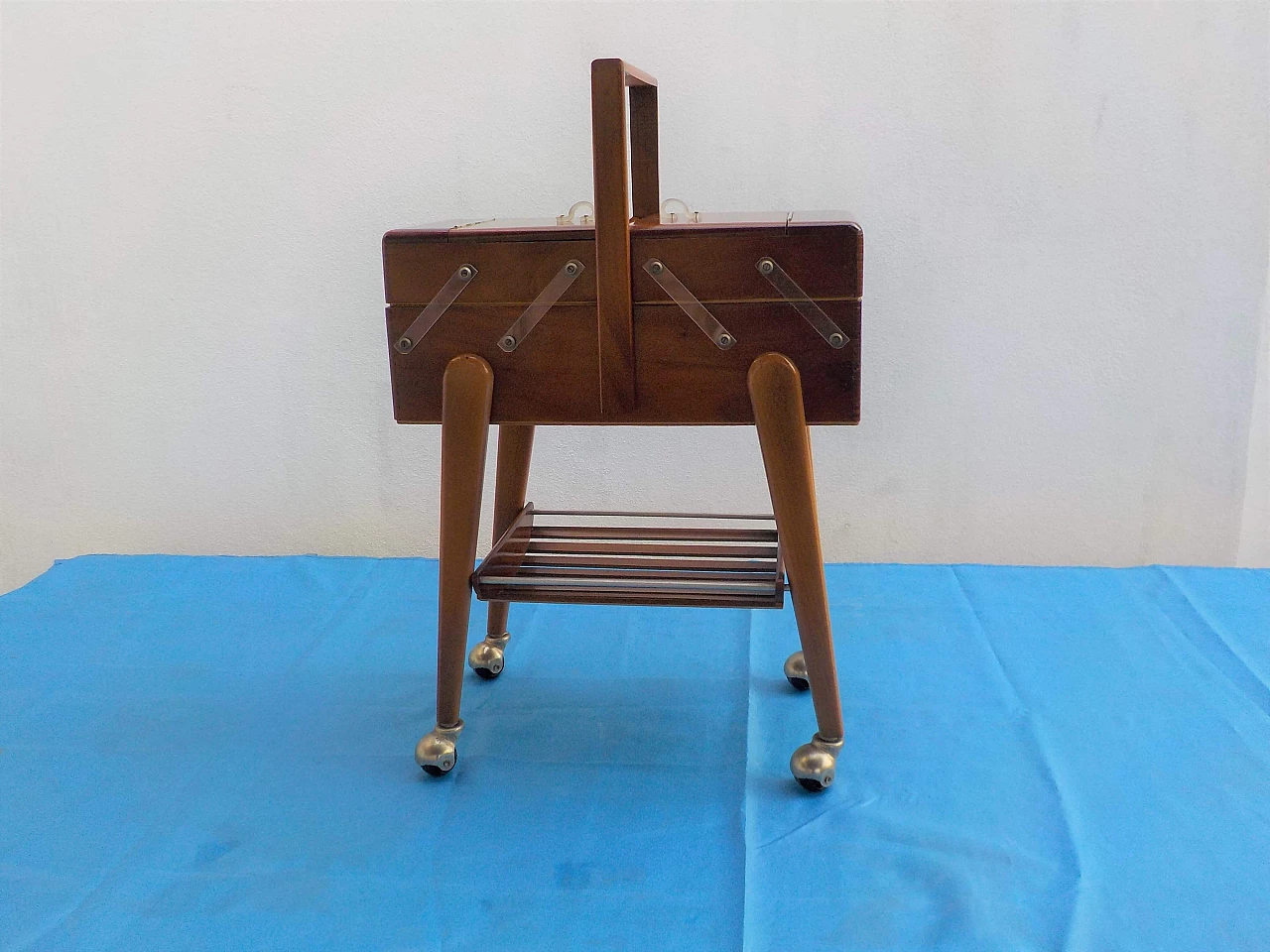 Walnut sewing cart, 1960s 10