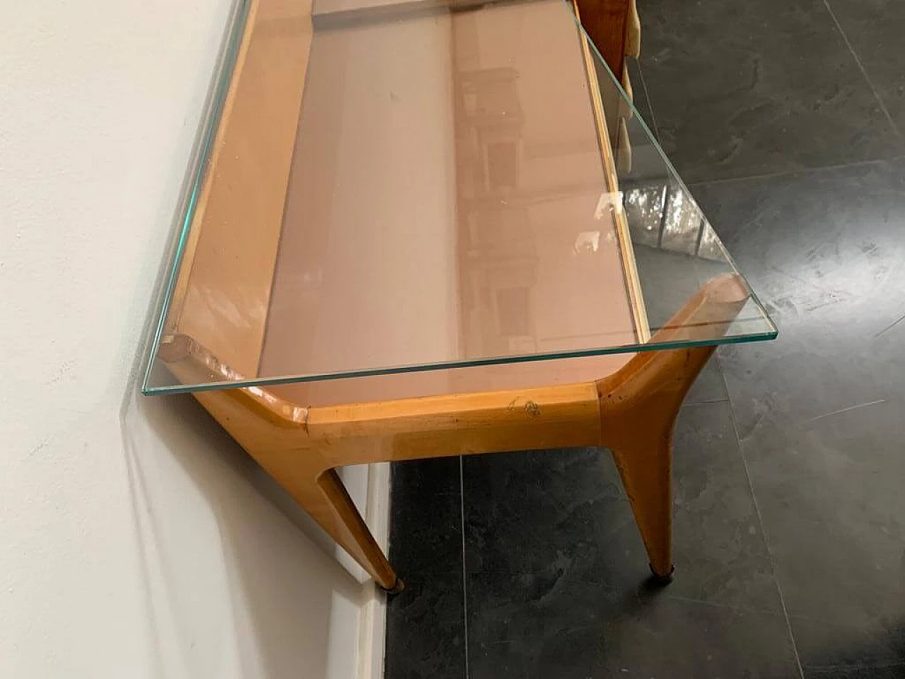 Maple, parchment and glass chest of drawers and mirror attributed to Silvio Cavatorta, 1950s 5