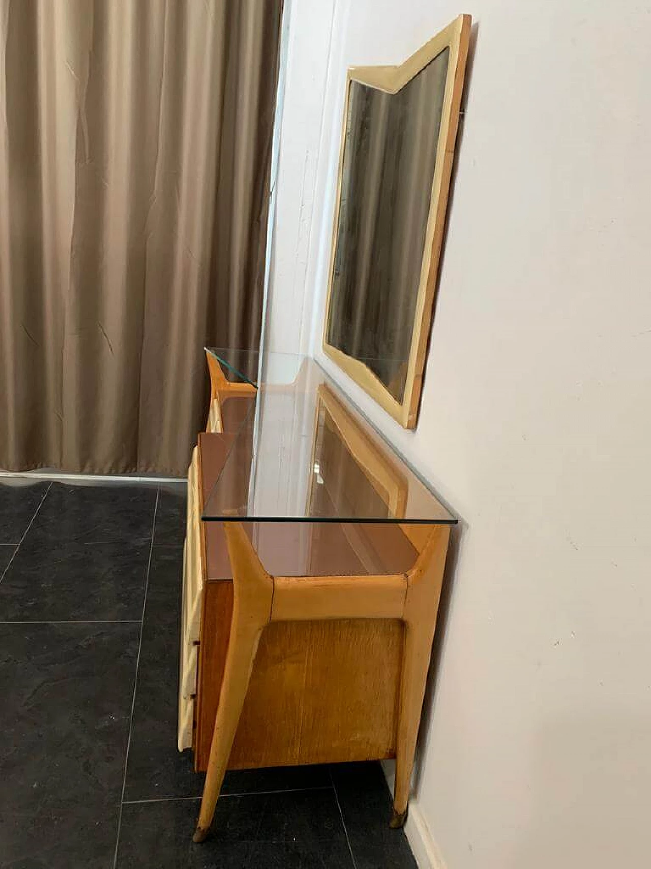 Maple, parchment and glass chest of drawers and mirror attributed to Silvio Cavatorta, 1950s 11