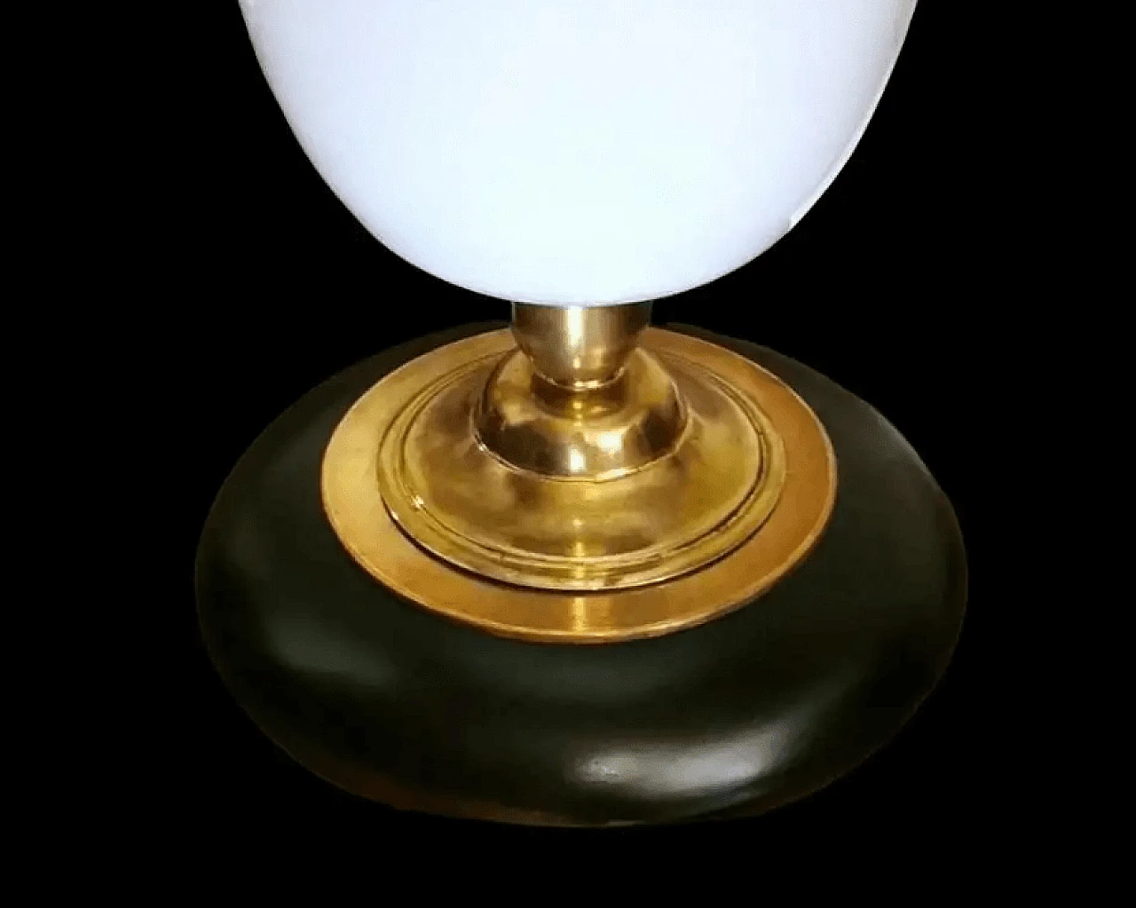 Mazda-style table lamp in opaline glass, brass and wood, 1930s 6