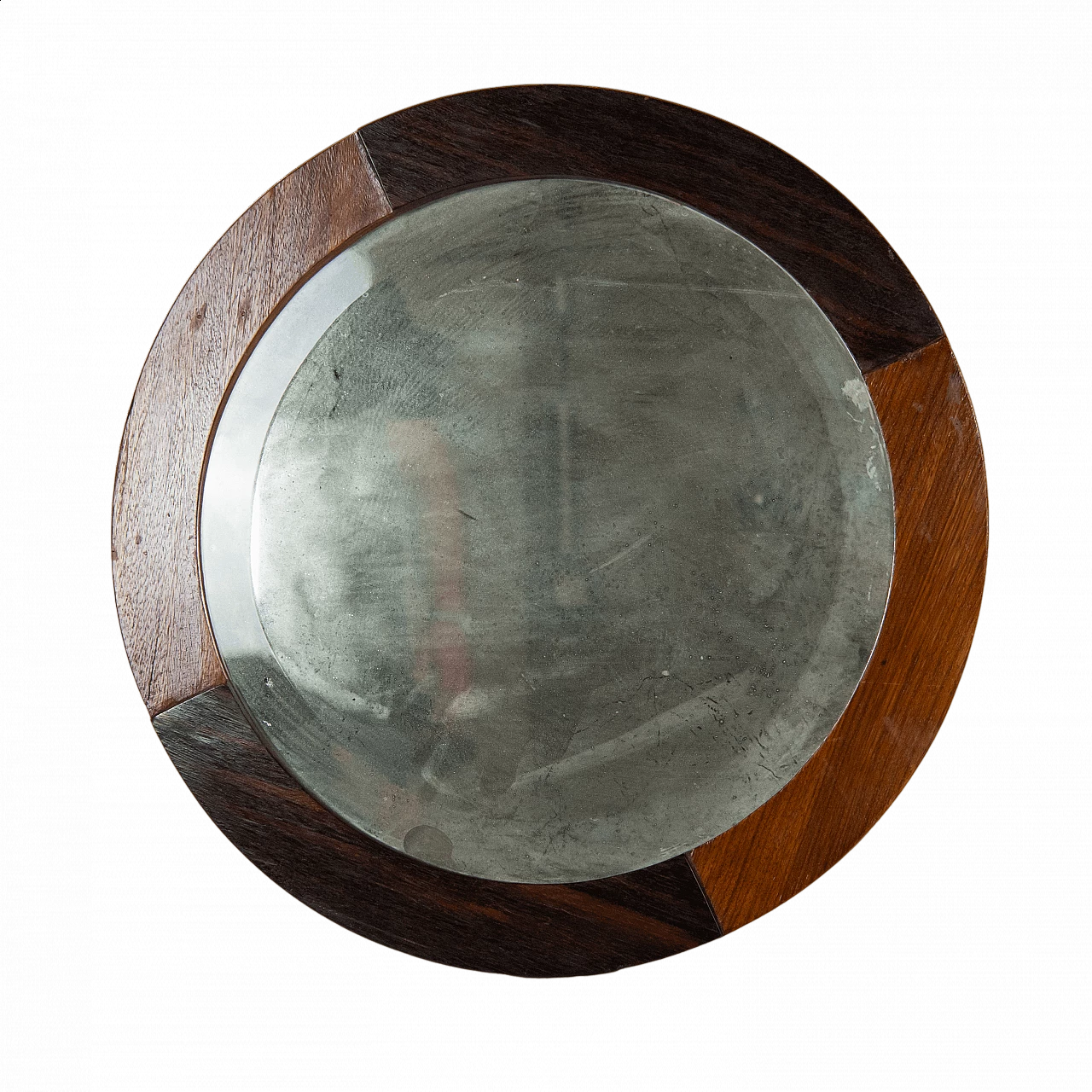 Specchio rotondo con cornice in teak e mogano, anni '50 9