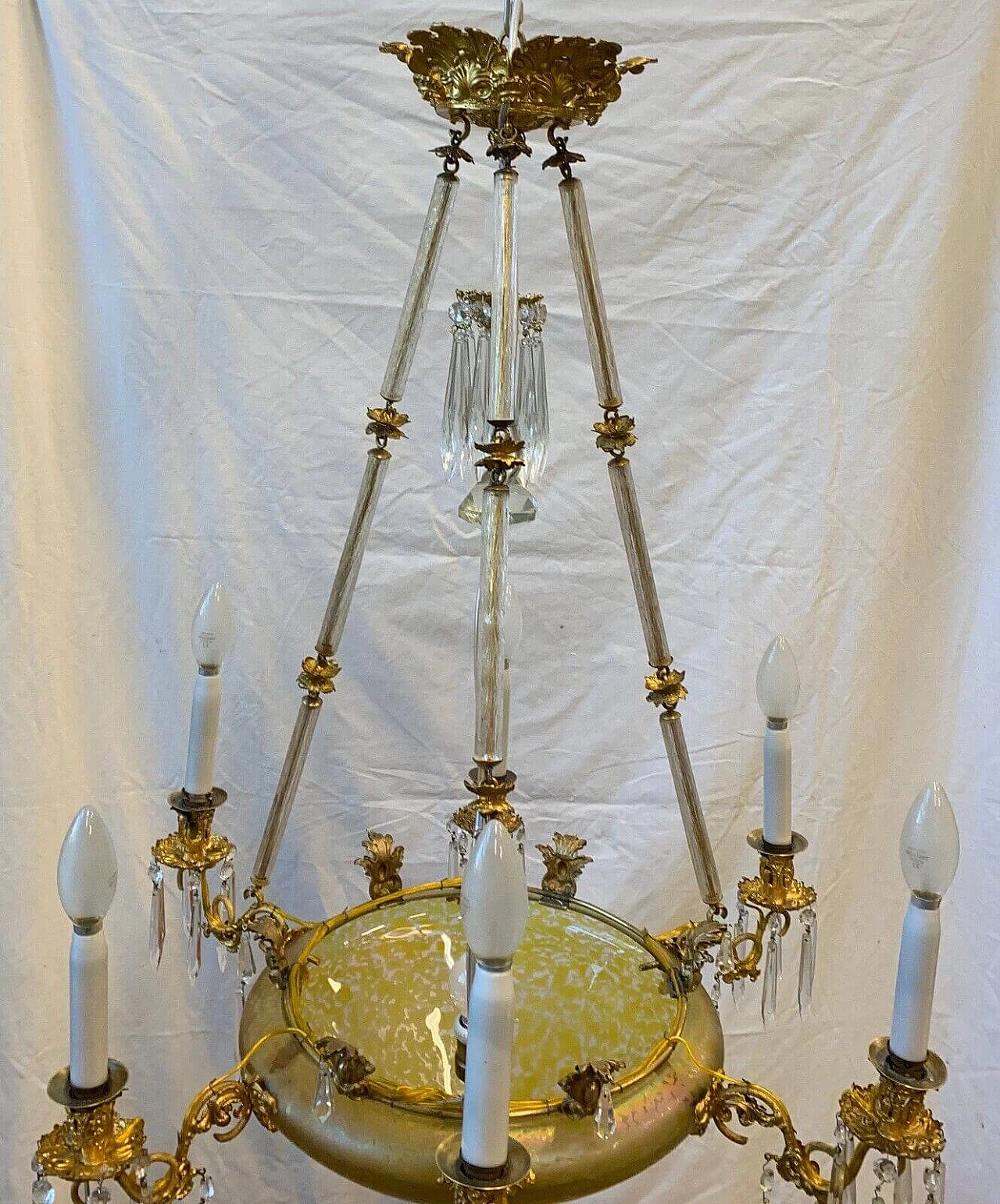 Austrian etched glass chandelier, early 20th century 4