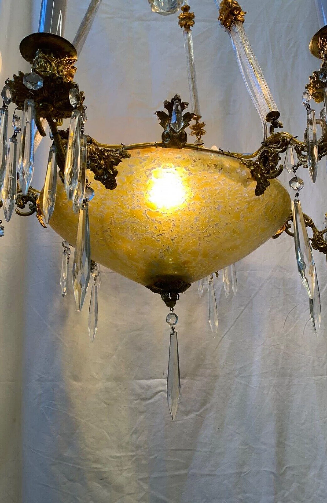 Austrian etched glass chandelier, early 20th century 5