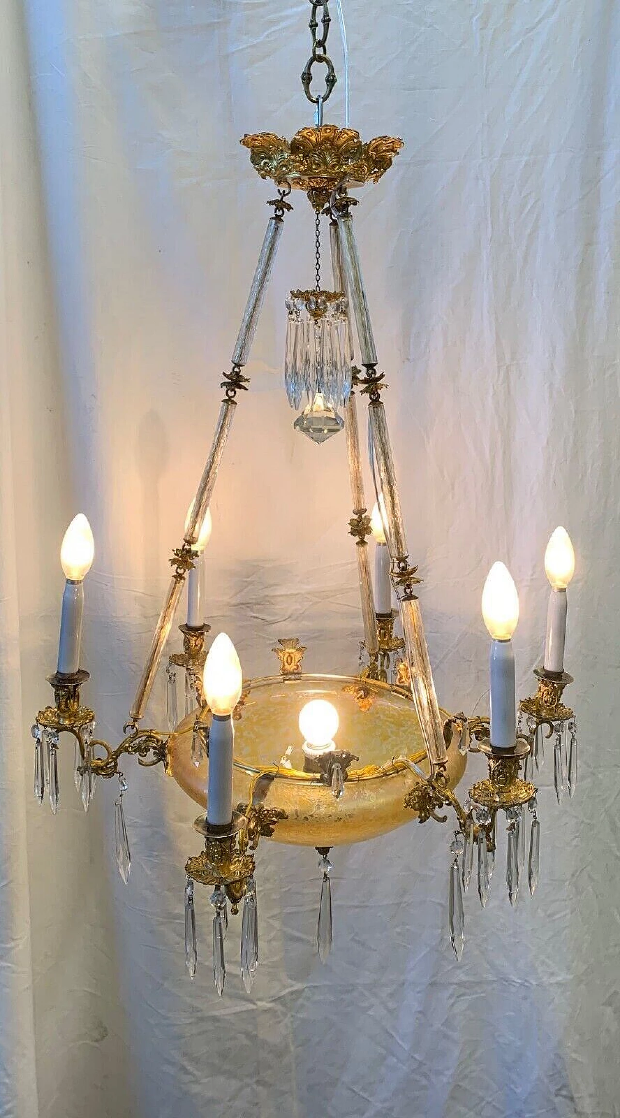 Austrian etched glass chandelier, early 20th century 6