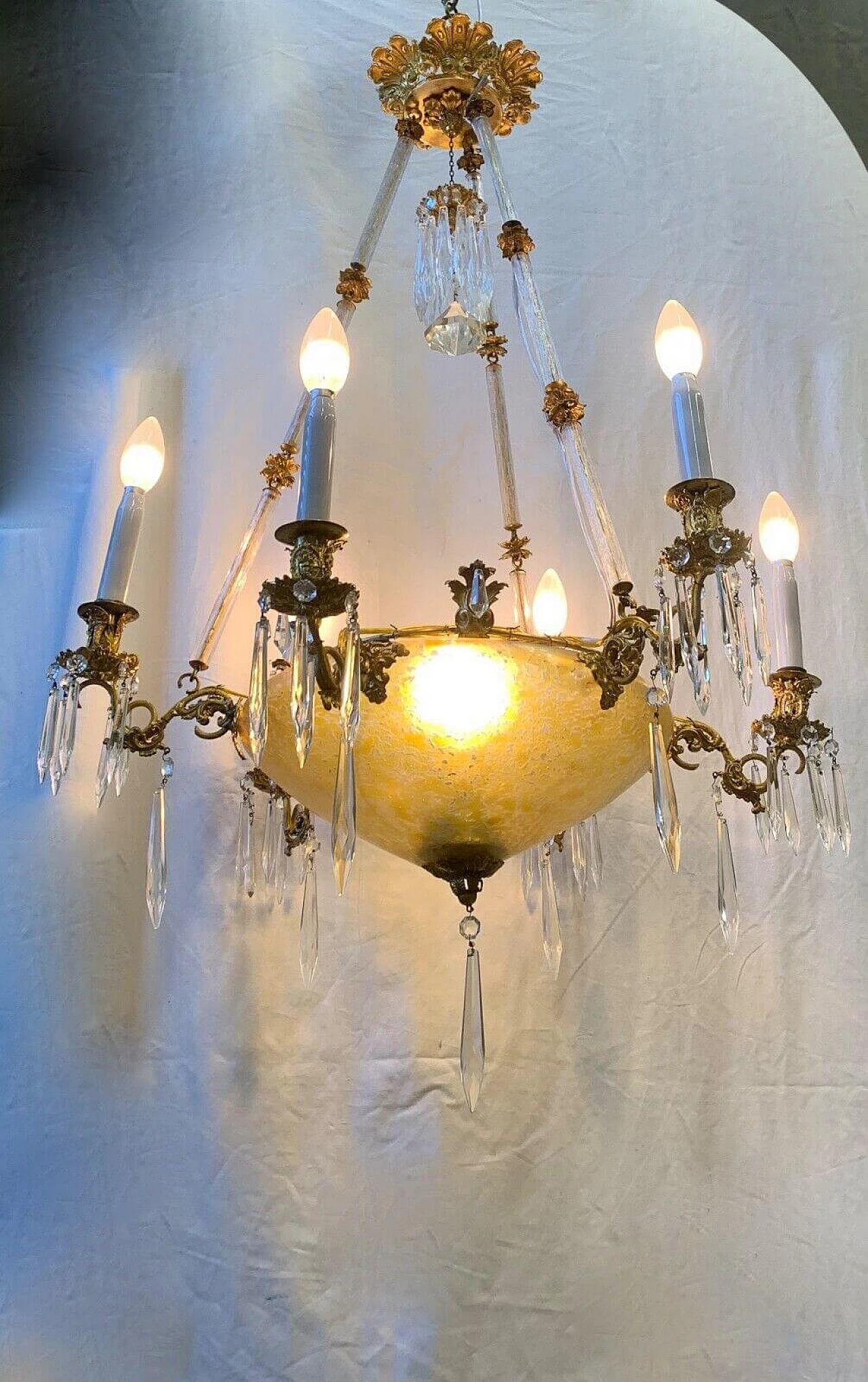 Austrian etched glass chandelier, early 20th century 7