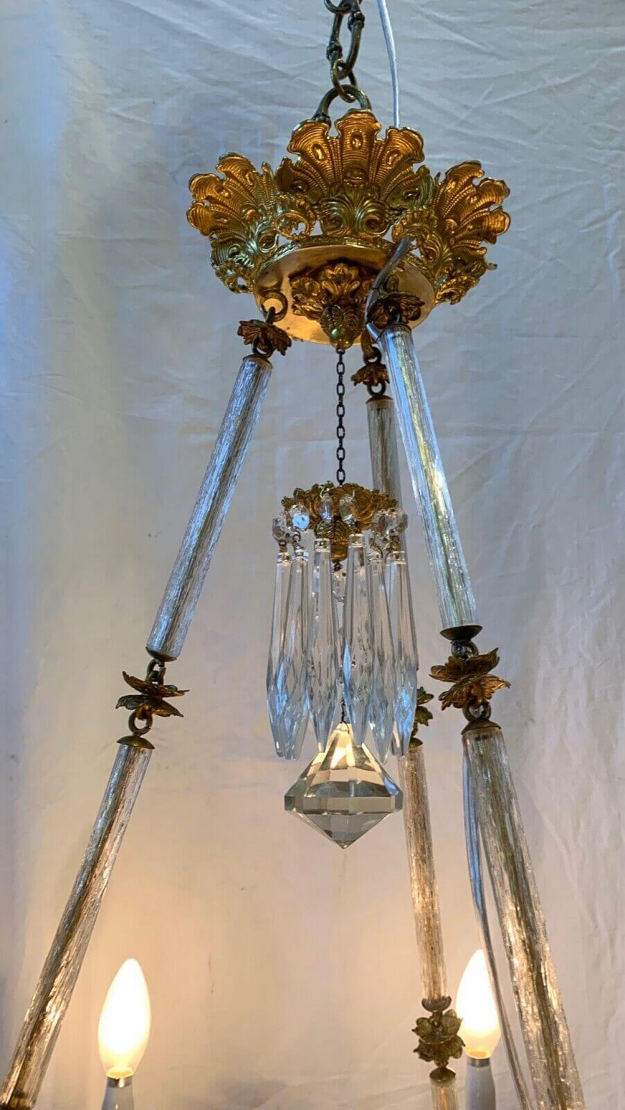 Austrian etched glass chandelier, early 20th century 8