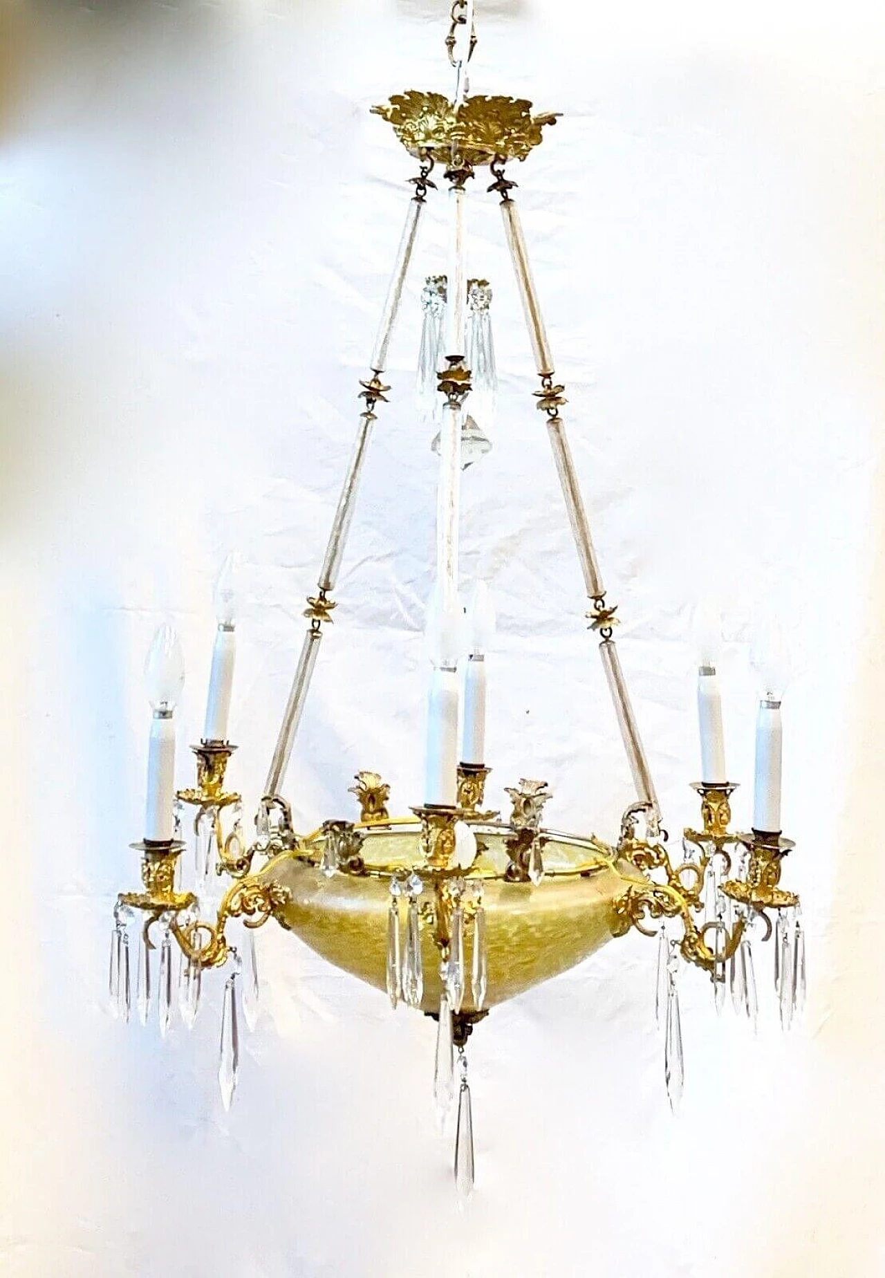 Austrian etched glass chandelier, early 20th century 9