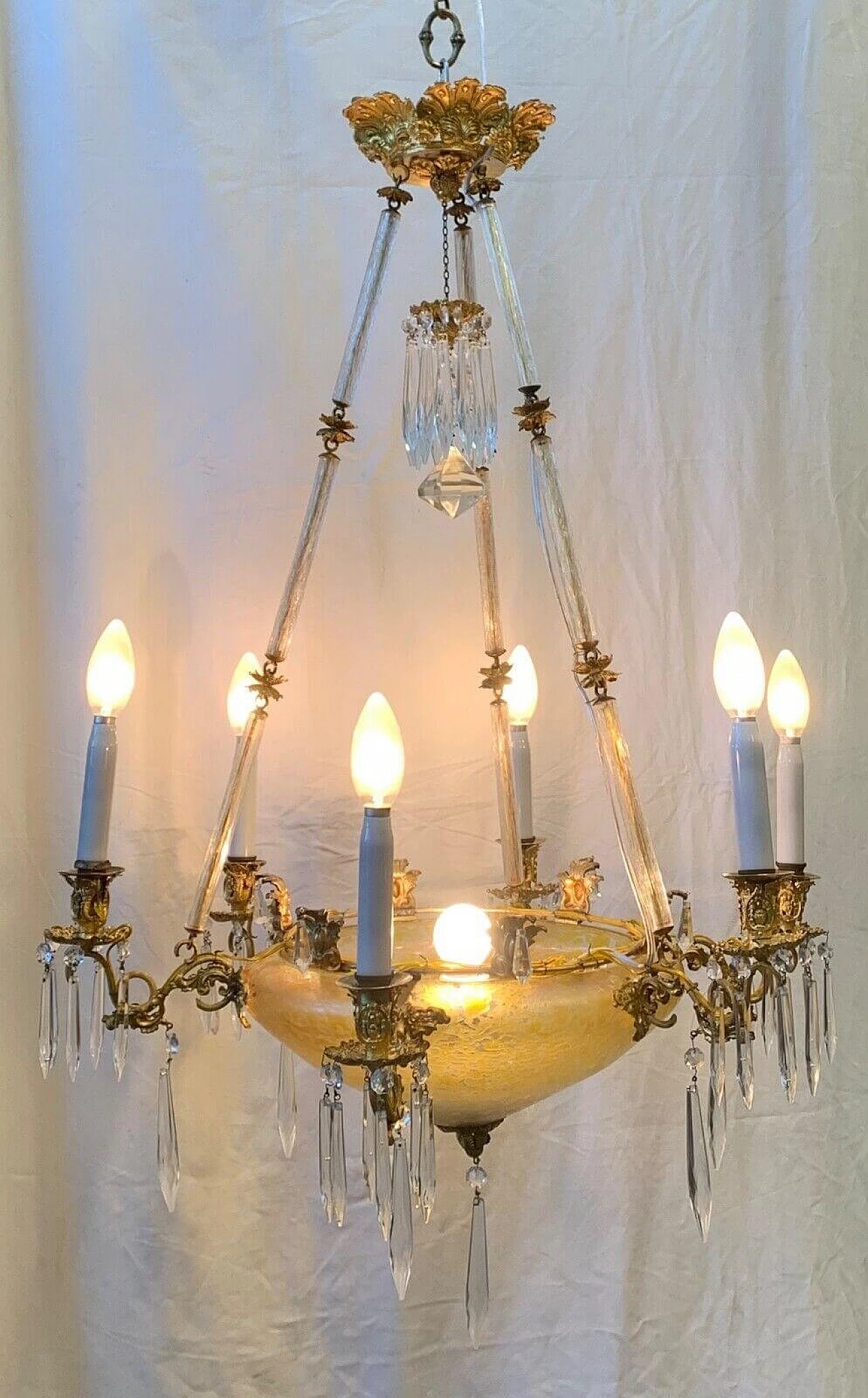 Austrian etched glass chandelier, early 20th century 10