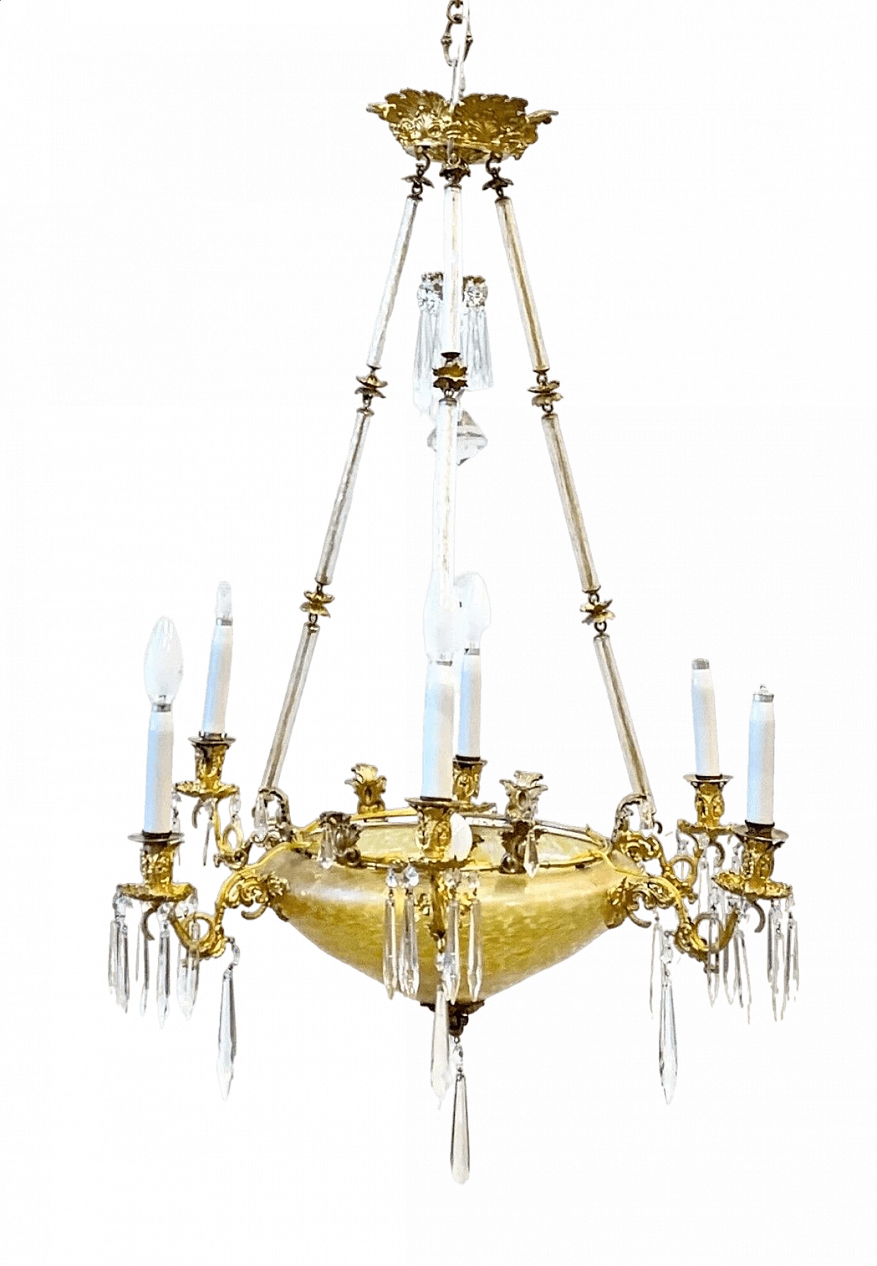 Austrian etched glass chandelier, early 20th century 11